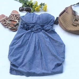 ✔️Rhapsody  Tu-Cute Denim Chambray Strapless Dress